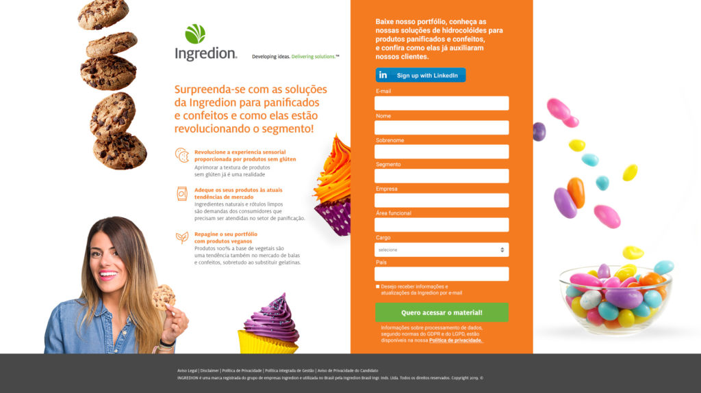 Landing pages para captação de leads Ingredion